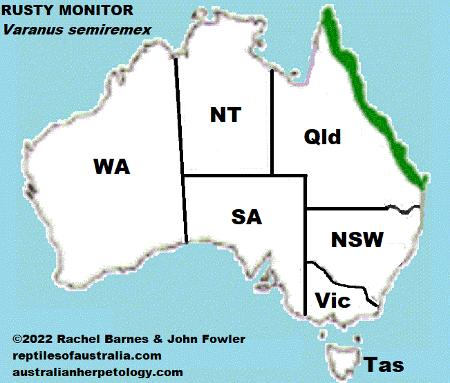 Approximate distribution of the Rusty Monitor Varanus semiremex MAP