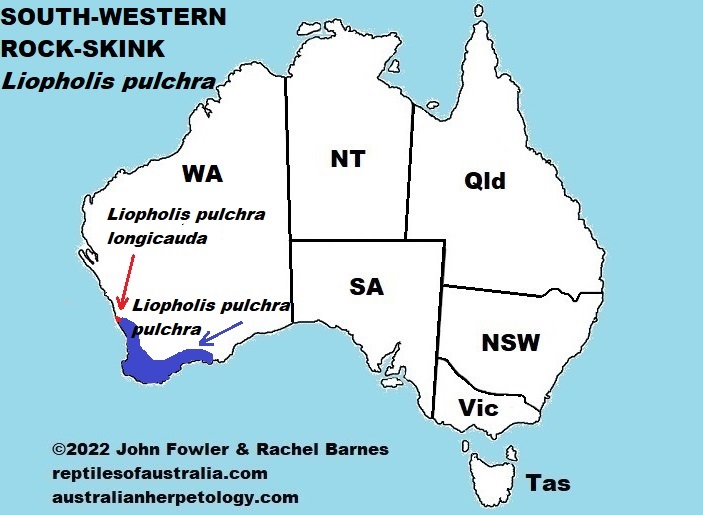 Approximate distribution of the South-western Rock-Skink (Liopholis pulchra
