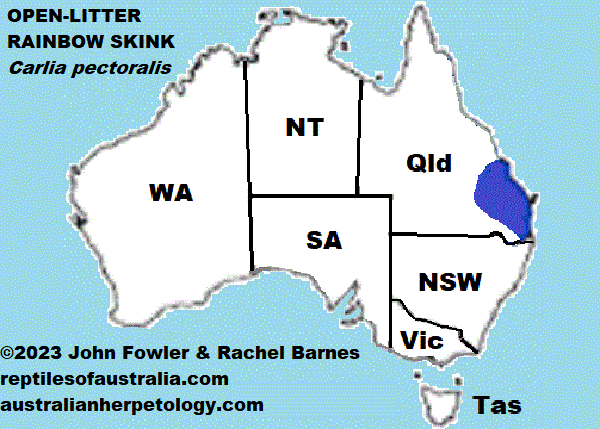 Approximate distribution of the Open-Litter Rainbow Skink Carlia pectoralis