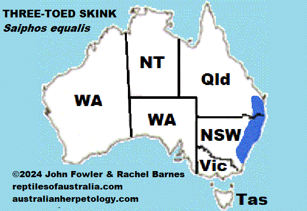 Approximate distribution of the Yellow-bellied Three-toed Skink (Saiphos equalis) 
