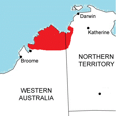 Approximate distribution of the Kimberley Death Adder (Acanthophis cryptamydros) map