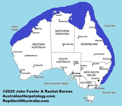 Approximate Australian distribution of the Ornate Reef Seasnake (Hydrophis ornatus)