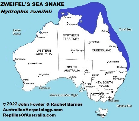 Approximate distribution of the Zweifel's Sea Snake (Hydrophis zweifeli) in Australia