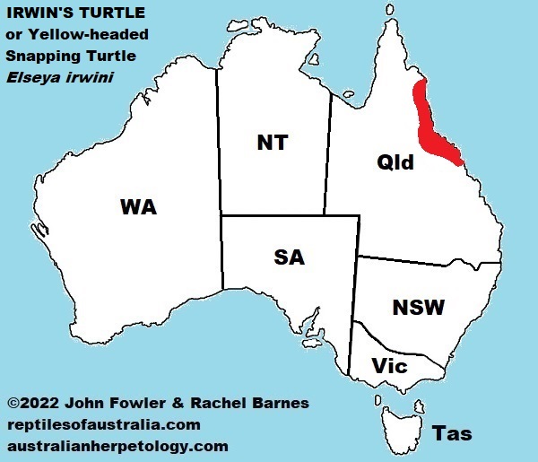 Approximate distribution of the White-throated Snapping Turtle (Elseya irwini)