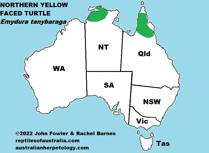 Approximate distribution of Northern Yellow-Faced Turtle (Emydura tanybaraga)