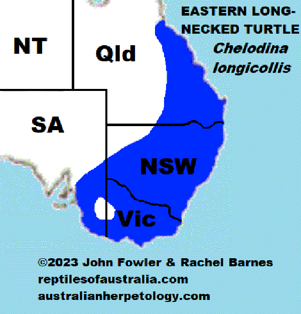 Approximate distribution of the Eastern Long-necked Turtle Chelodina longicollis